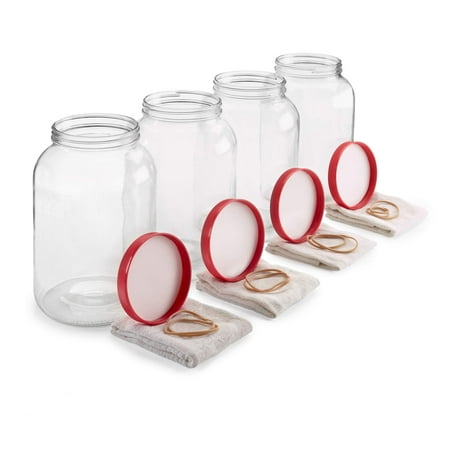 1 Gallon Glass Jar w/Plastic Airtight Lid, Muslin Cloth, Rubber Band ...