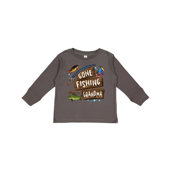 Inktastic Gone Fishing with My Grandma Boys or Girls Long Sleeve Toddler T-Shirt