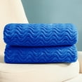 thumbnail image 5 of Exclusivo Mezcla Large Flannel Fleece Throw Blanket, Jacquard Weave Wave Pattern Blanket (50" x 70", Cobalt Blue), 5 of 9