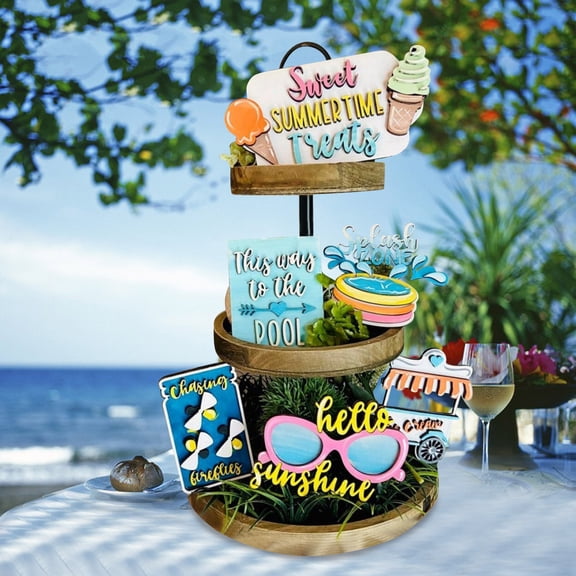 Tiered Mini Spring Tray Decorations Decor Fresh Kitchen Home For Easter Wood Market Decor Decor Flat Decor Flower Summer Summer Tiered Tray 3D Desktop Farm Dining Table Decorations Centerpieces