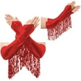 thumbnail image 5 of CHICTRY Adult Sequin Fringe Fingerless Gloves Shiny Metallic Long Opera Gloves for Club Party Red One Size, 5 of 5