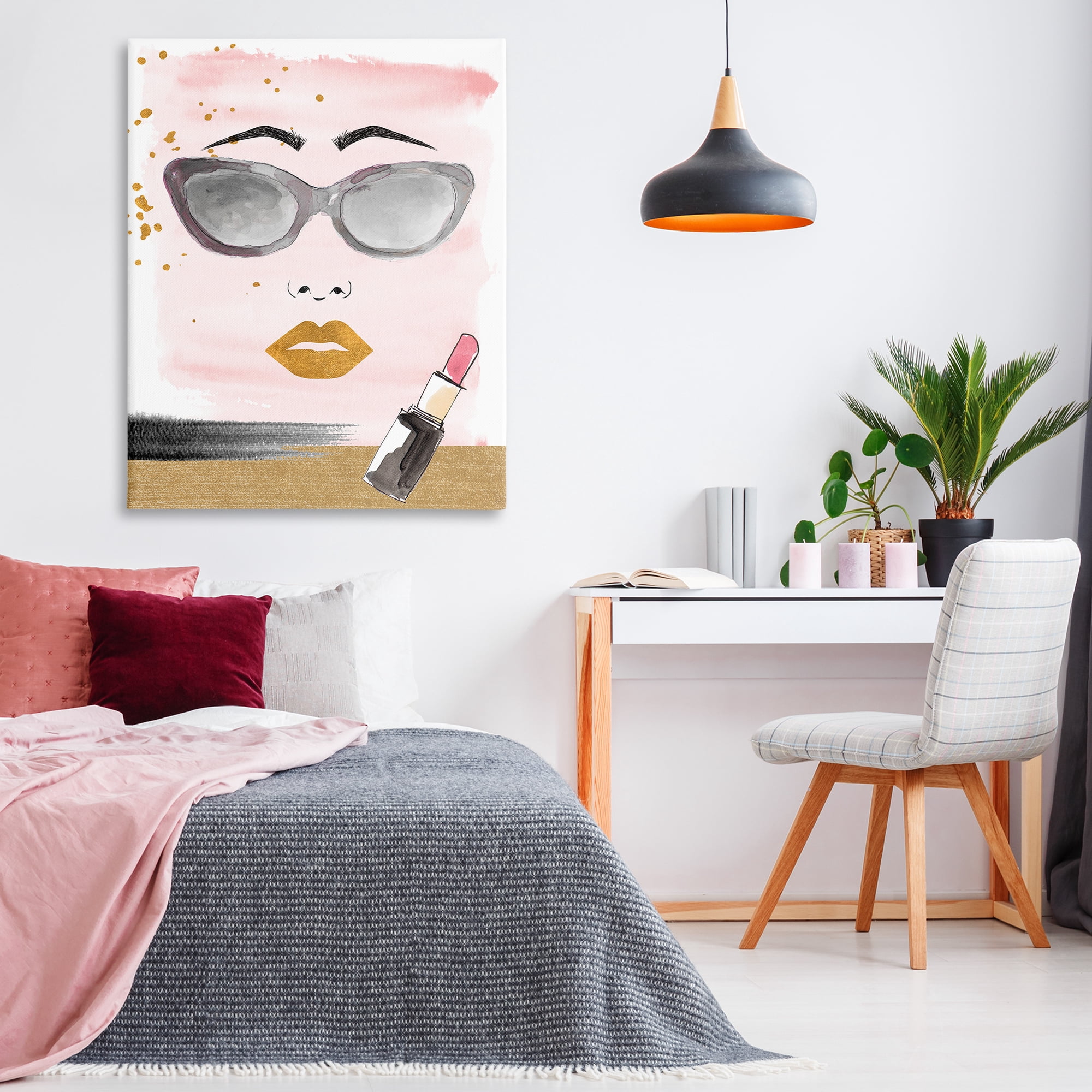 Stupell Industries Lipstick & Glam Face Novelty Painting Gallery Wrapped Canvas Art Print Wall Art, 36 x 48