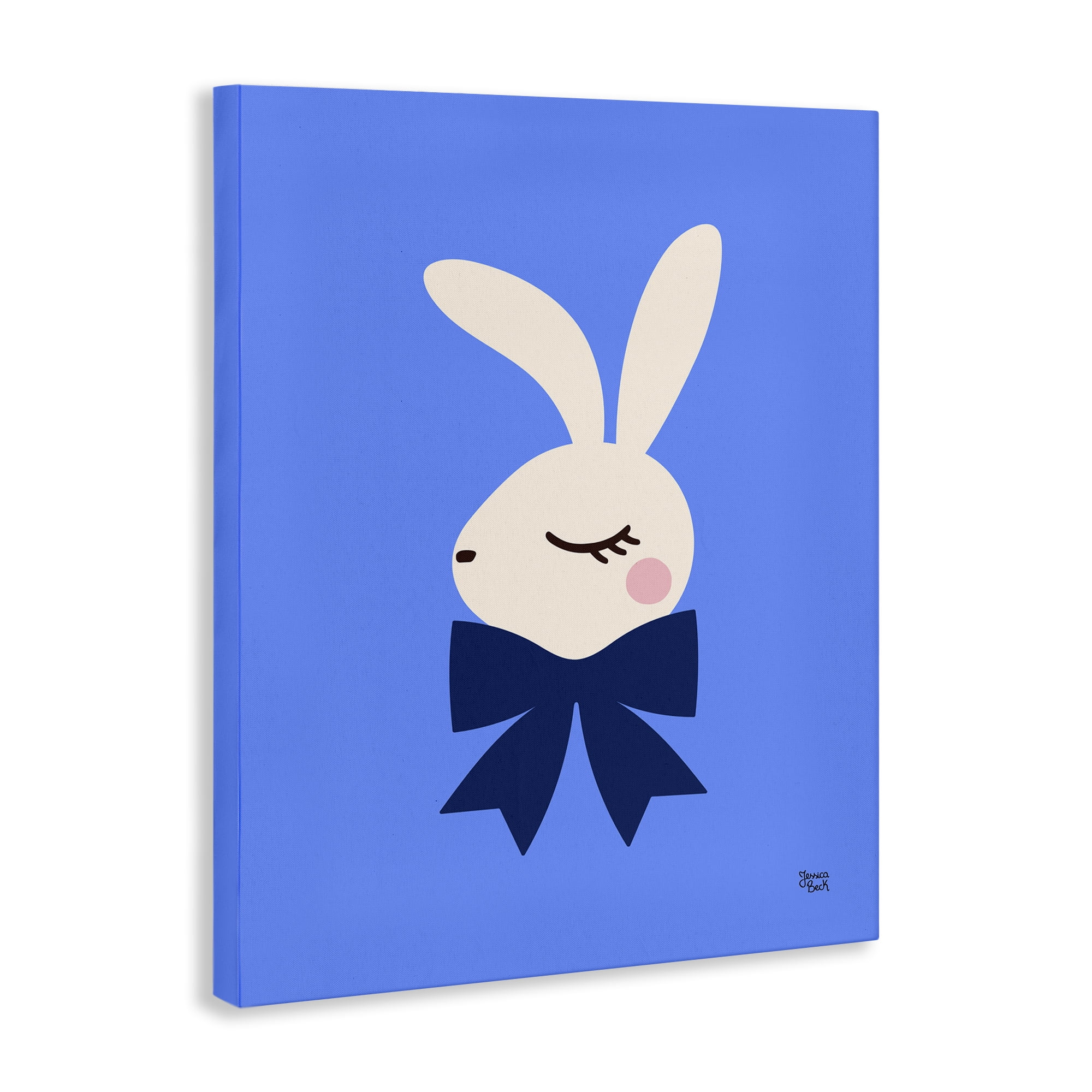 Stupell Industries Rabbit with Ribbon on Blue Animals Painting Wrapped Canvas Art Print Wall Art, 24 x 30