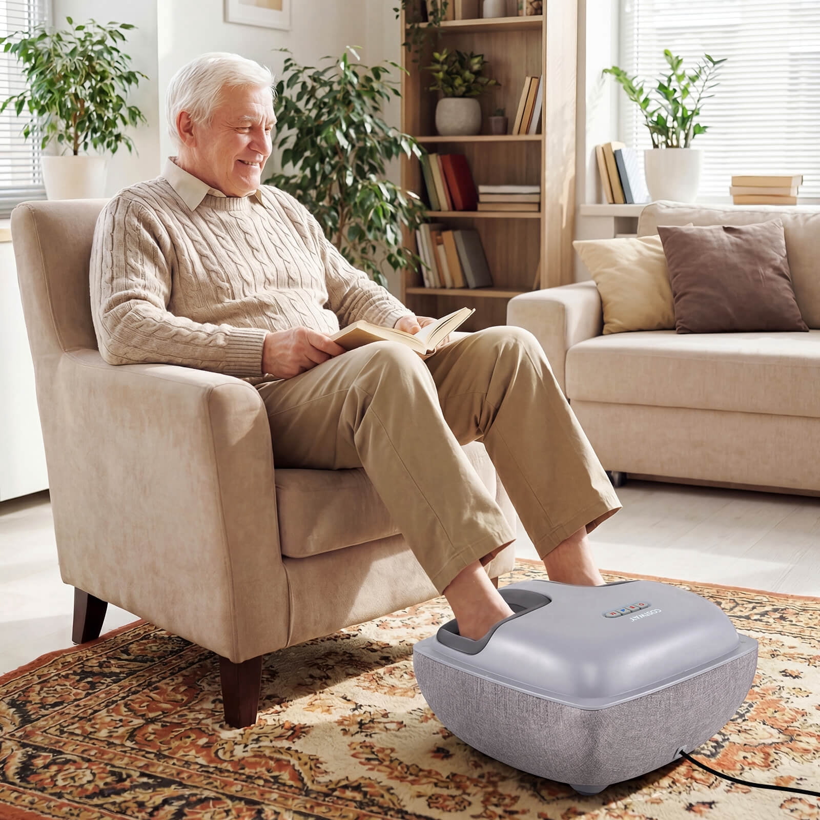 Costway Shiatsu Foot Massager with Heat, 3-Level Deep Kneading & Air Compression, Timer Gray