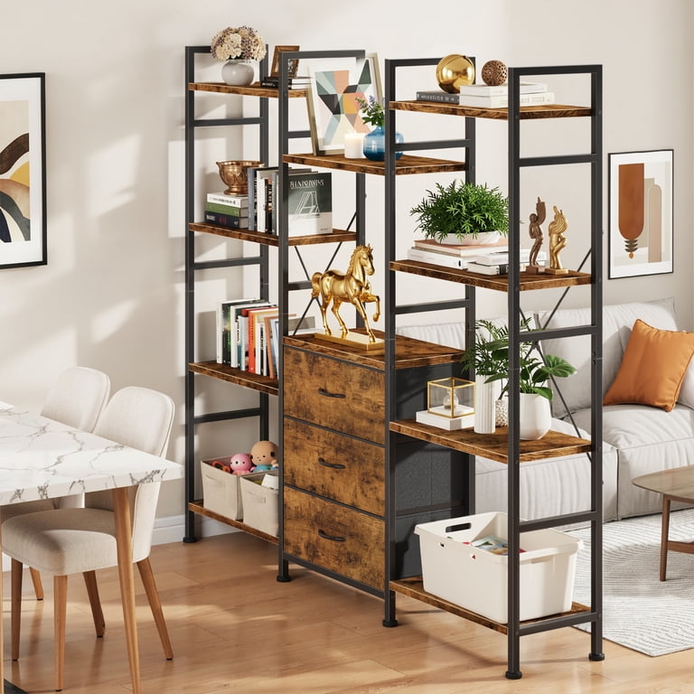 HIGDBFE Triple Wide 4-Tier Bookshelf, Industrial photo 7