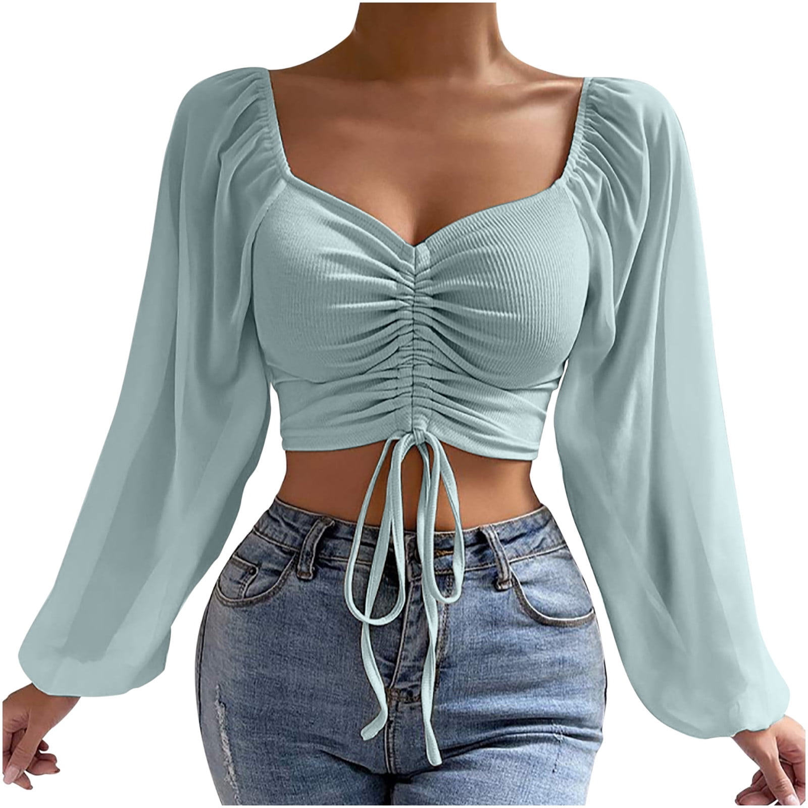 No Boundaries Women's Ribbed V-Neck Crop Tee Short Sleeve Ribbed