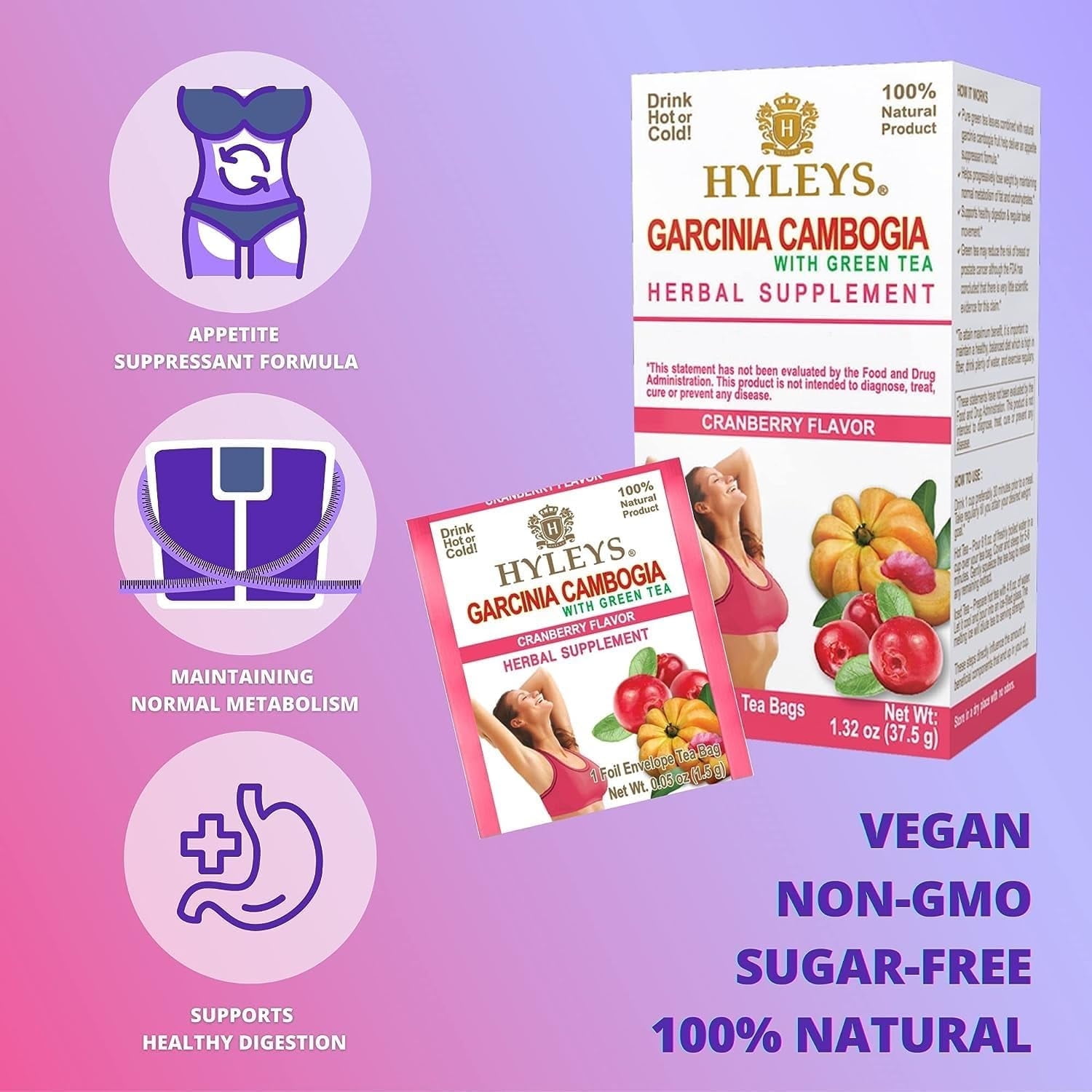 Hyleys Garcinia Cambogia Tea Cranberry Flavor - 300 Tea Bags (12 Pack)