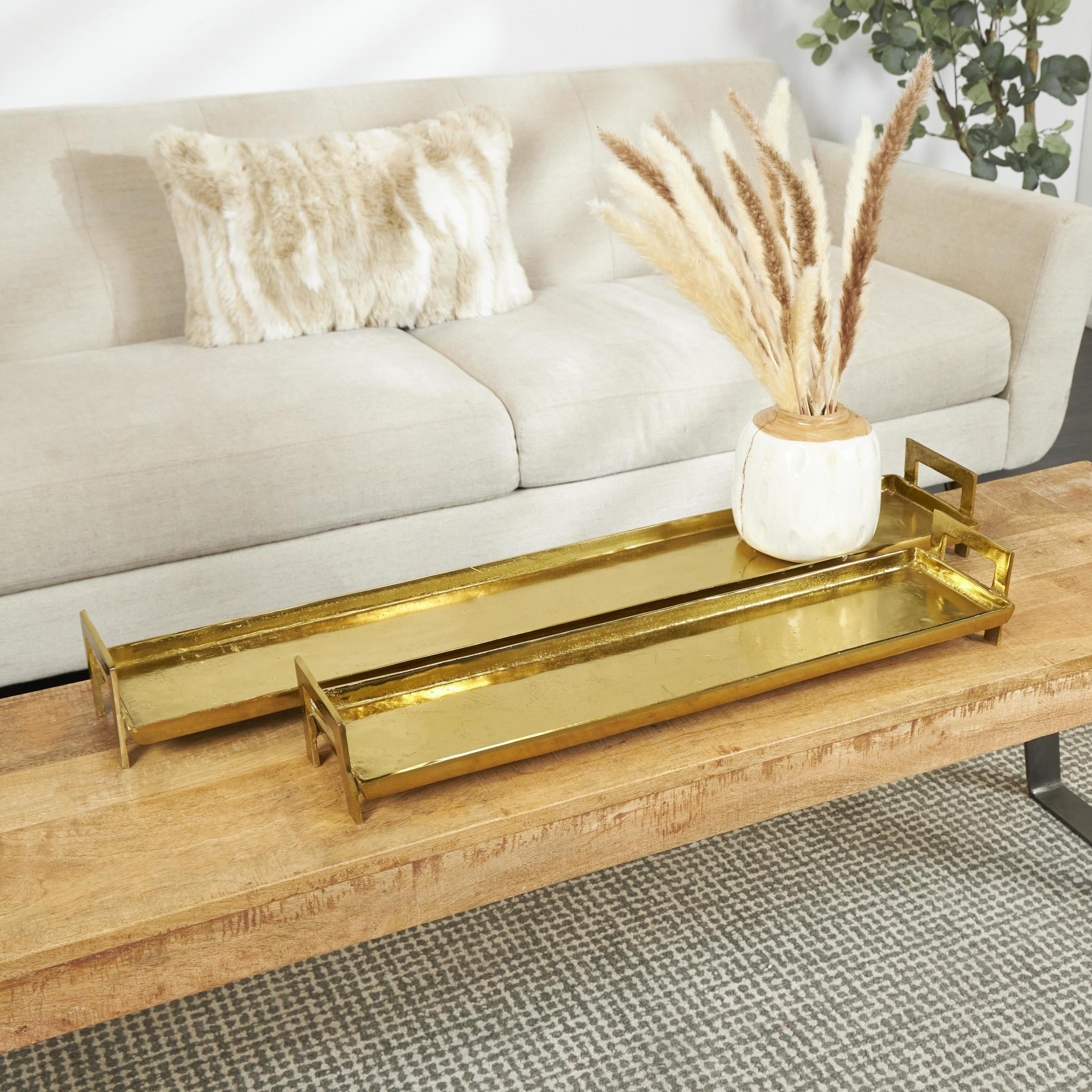 DecMode 35", 26"W Brass Aluminum Metal Nesting Tray with Metal Handles, 2-Pieces