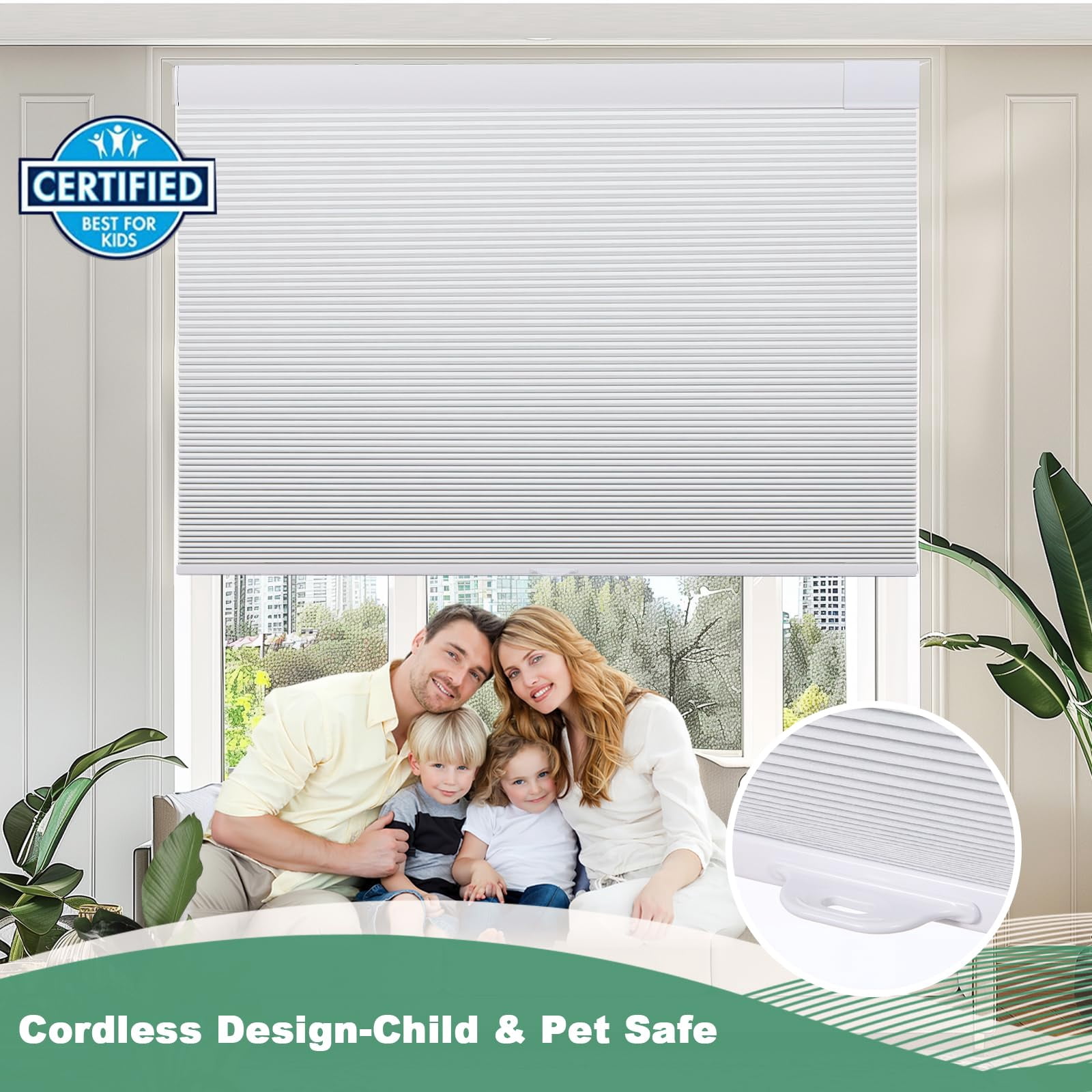 White(blackout) 34 1/2"w X 64"h Cellular Window Shades, Cordless No Drill Thermal Insulating Blinds