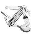 thumbnail image 1 of Cubiertos plegables para acampar, vajilla portátil multifunción, cuchillo, tenedor, cuchara, abridor de botellas, cubiertos para exteriores, equipo para acampar, acero inoxidable, 1 of 5