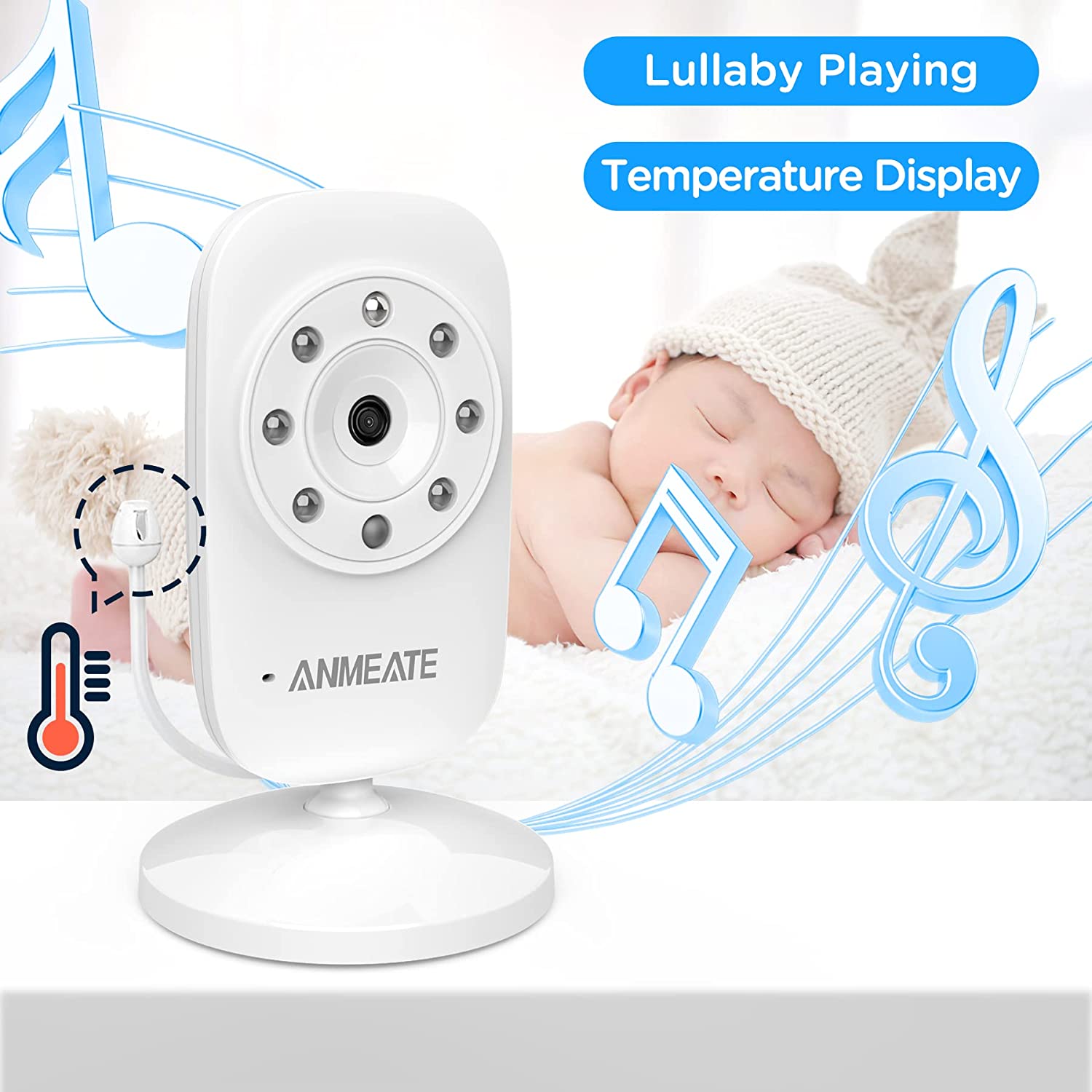 Video Baby Monitor with Digital Camera, ANMEATE Digital 2.4Ghz Wireless  Video Monitor with Temperature Monitor, 960ft Transmission Range, 2-Way Talk,  Night Vision, High Capacity Battery SM