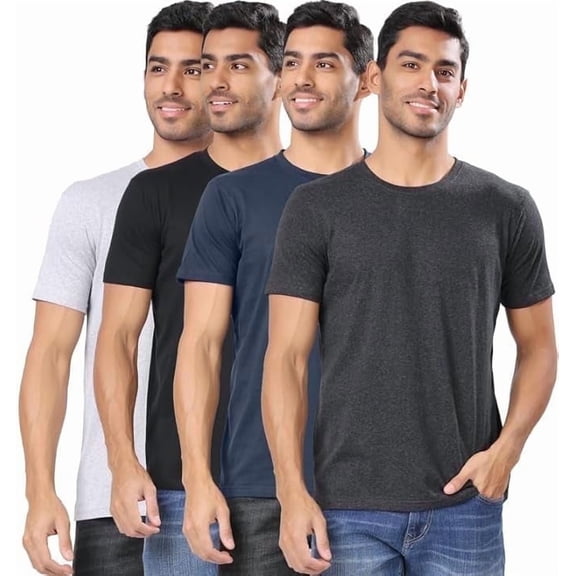 London Hills Solid Men Round Neck Half Sleeve Tshirt | Cotton Blend Multicolor T-Shirts - Pack of 4
