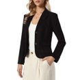 thumbnail image 4 of INSPIRE CHIC Faux Suede Jacket for Women's Notched Lapel Button Down Pockets Slim Fall Winter Cropped Blazer XS Black, 4 of 6