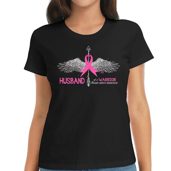 Womens Husband Of A Warrior Breast Cancer Awareness Support Squad T-Shirt Black 2X-Large