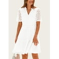 thumbnail image 4 of PRETTYGARDEN Women's Short Sleeve Mini Dress Summer V Neck Hollow Out Eyelet Ruffle A Line Swing Short Dresses, 4 of 7