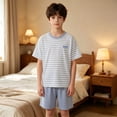 thumbnail image 5 of Khunlpohl 2 Piece Sets for Boys Striped Short Sleeve Shirts and Shorts Loungewear Outfits Set 5-15 Years, 5 of 6