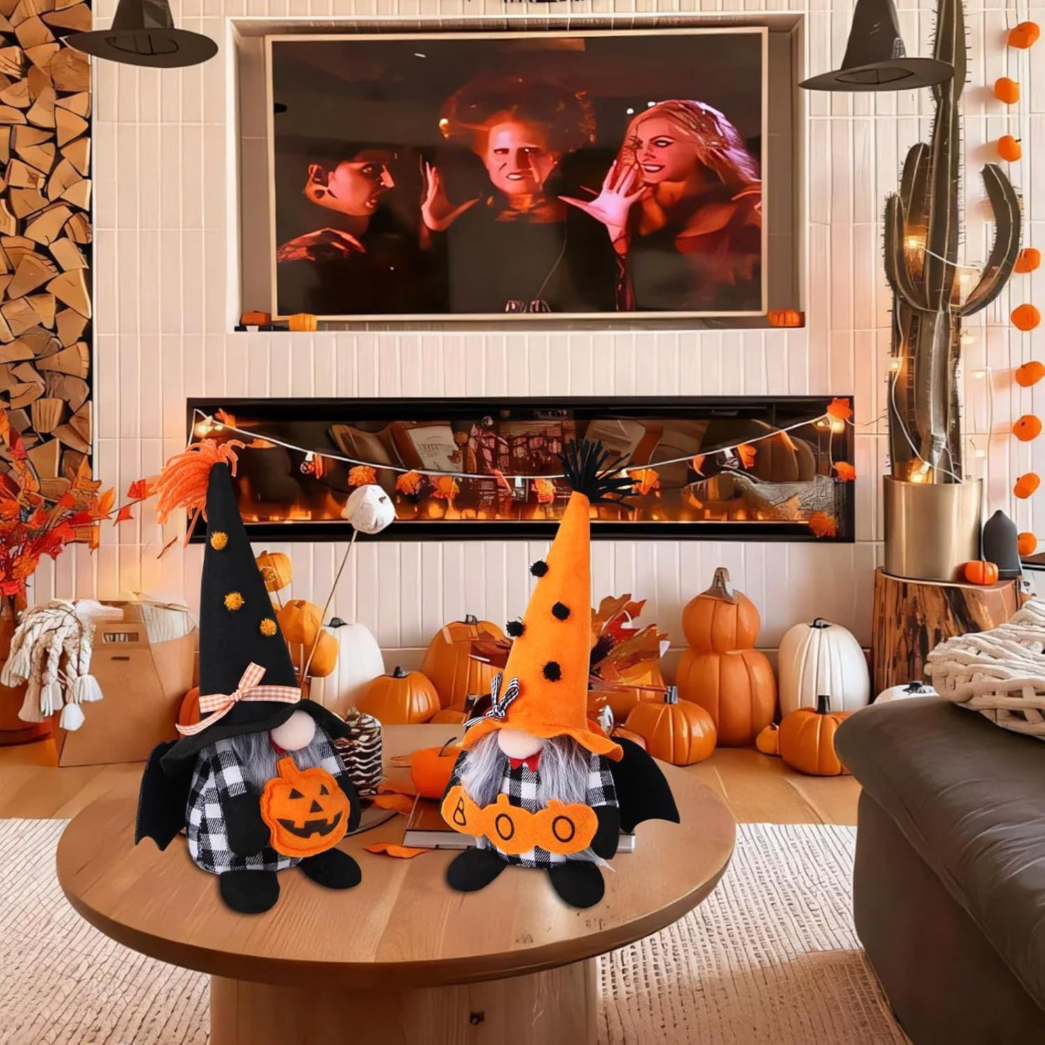 2 PCS Halloween Gnomes Plush Decor,Handmade Pumpkin Bat Ornaments Swedish Tomte Gnome Nisse Scandinavian Ornaments Elf Dwarf for Home Halloween Day Party Table Decorations