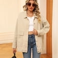 thumbnail image 5 of Women's Long Sleeve Denim Jean Jacket Oversized Denim Coat Lapel Button Jean Jacket with Pockets S-XXL, 5 of 10