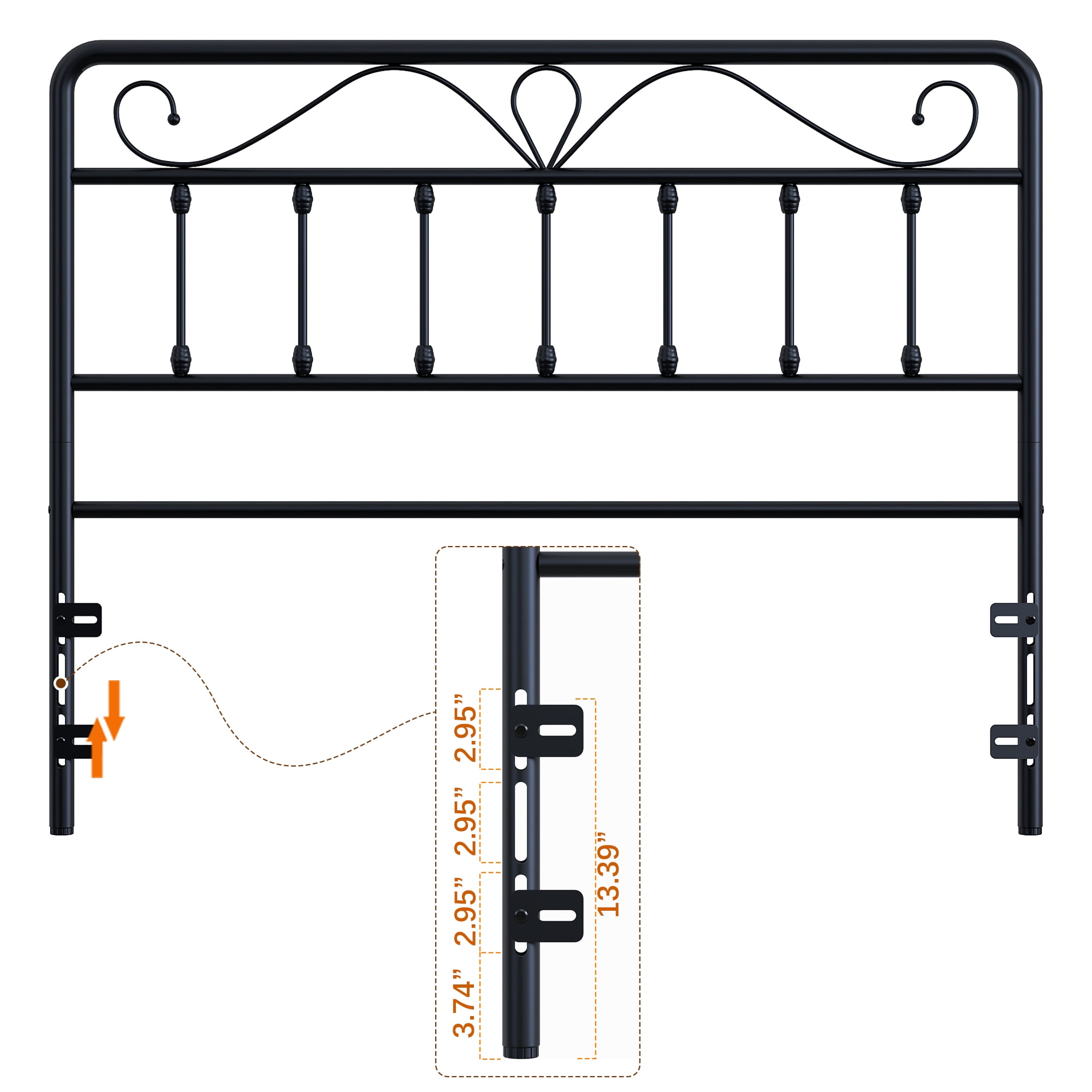 Yoneston Alden Designed Metal Full Size Vintage Headboard with Height Adjustable for Bed Frame, Black