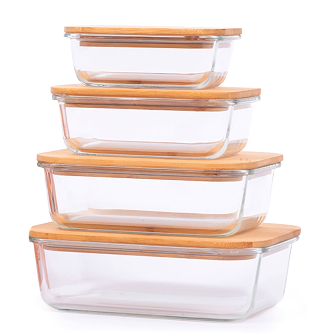 TIBLEN [4-Pack] Glass Food Storage Containers with Lids (Bamboo), Meal Prep Ecofriendly Containers with Lids for Kitchen, Home Use, Safe for Microwave,Freezer, BPA Free (370mL, 640mL, 1040mL, 1520mL)