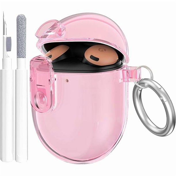 wonima11 OTOPO Clip Lock Case for Google Pixel Bud Pro & Pixel Buds Pros 2 Case Clear with Cleaner Kit, Soft TPU Transparent Pixel Bud Pro 2022/ Buds Pros 2 2024 Protective Cover Men Women, Pink