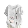 thumbnail image 2 of QUNYINEY Short Sleeve Shirts for Women Crew Neck Floral Pullover Casual Tops Button Loose Linen Spring Tops for Women, 2 of 4
