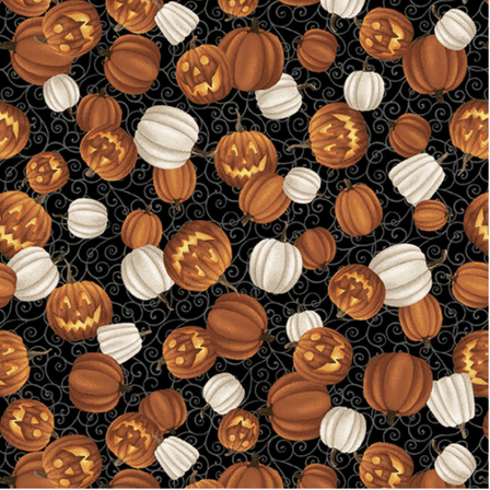 Studio E Midnight Magic Tossed Pumpkins Black/Multi Fabric By The Yard
