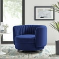 thumbnail image 2 of Armchair Swivel Accent Tufted Chair, Black Blue Navy, Velvet, Modern Contemporary, Living Lounge Cafe Room Hotel Lobby Hospitality, 2 of 7