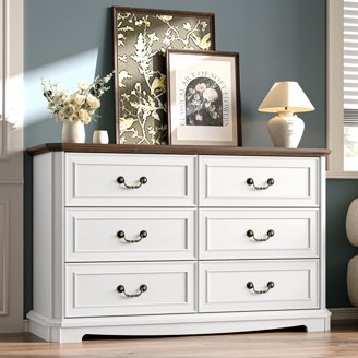 Diana Modern Bedroom 8 Drawer Dresser, Solid Wood, White/Oak