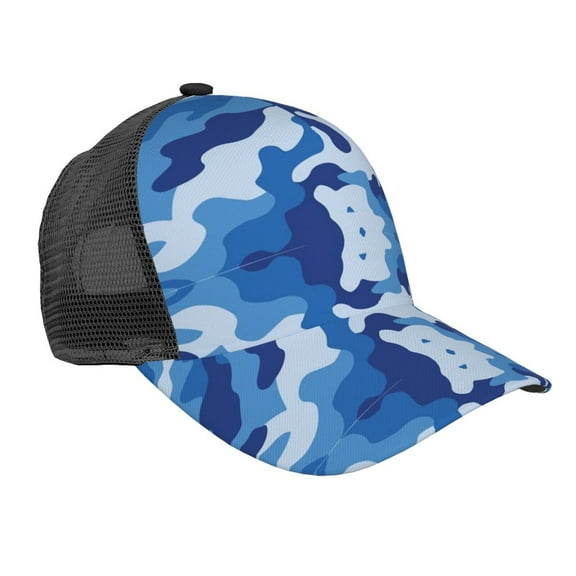 Curved Trucker Hat Blue Camouflage Adjustable Mesh Back Baseball Snapback Cap For Men