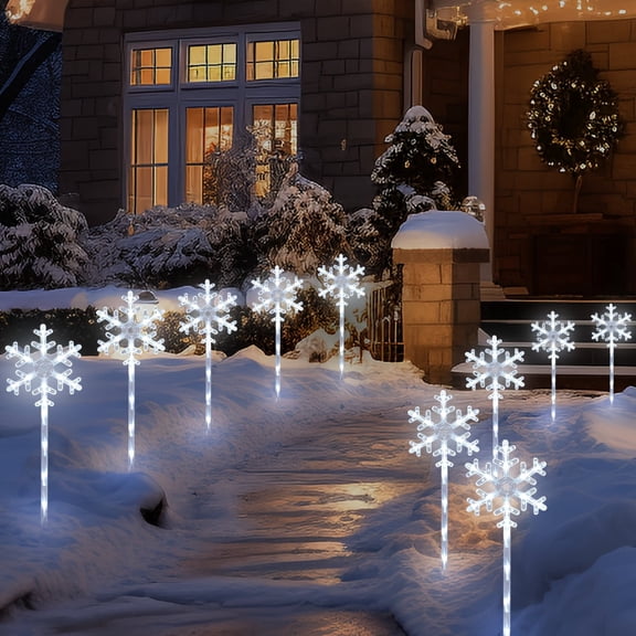 Solar Christmas Pathway Lights Outdoor Decorations, Solar Powered Snowflake Lights, Waterproof Xms Garden Stake Lights Outdoor Christmas Decorations for Patio Yard Porch Lawn, 8 Pack(White)