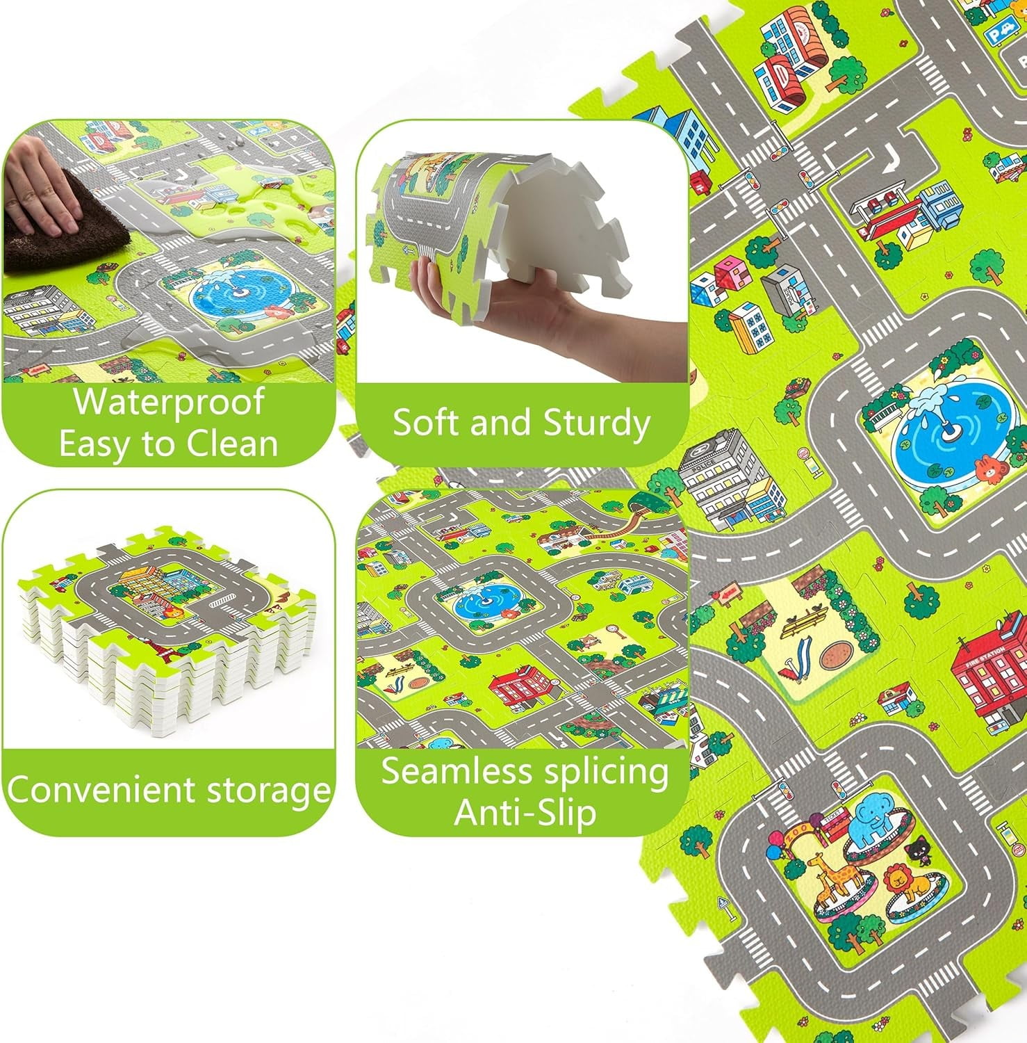 Baby Play Mats for Floor Interlocking Foam Tiles City Road Track Puzzle Mat 9pcs