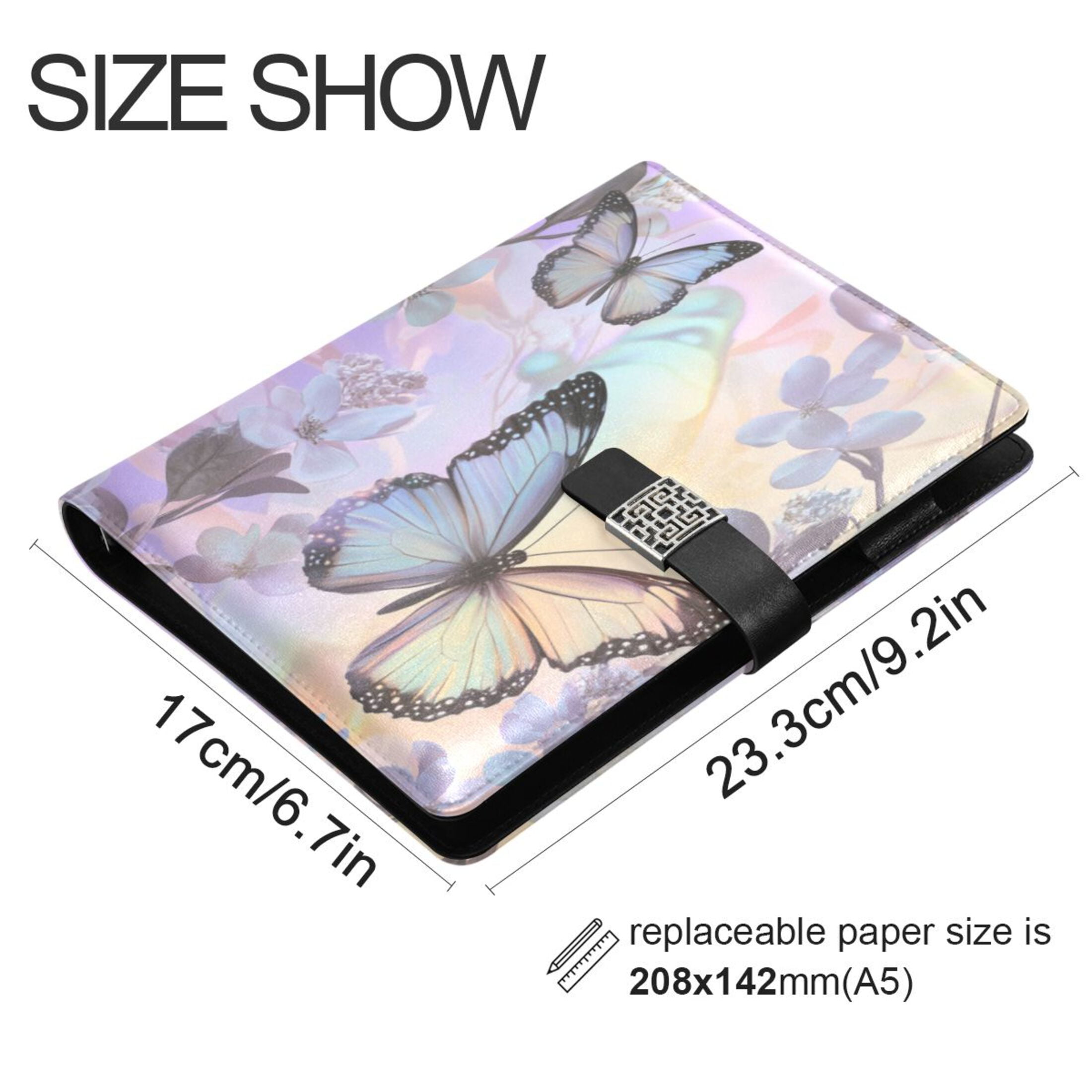 Leather Planner Leather Notebook Notebook Journal Binder Design Pen Pocket Design Convenient for Storage Purple Rainbow Butterfly