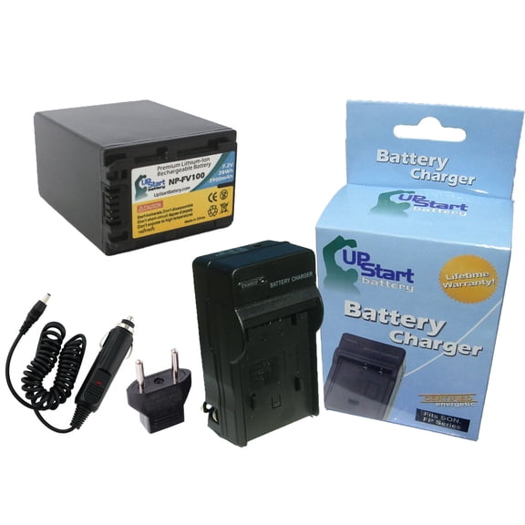 Sony HDR-CX220 Battery and Charger with Car Plug and EU Adapter - High Capacity Replacement for Sony NP-FV100 Digital Camera Batteries and Chargers (3900mAh, 7.2V, Lithium-Ion)