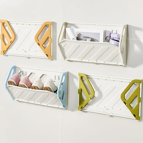 Wall Mounted Folding Shoe Rack | Adhesive No Drill Install | Space-Saving Plastic Organizer | Multi-Layer Stackable Storage | Draining Design, Fits Entryway, Bathroom, 1pc, 5kg Load, Assorted Colors