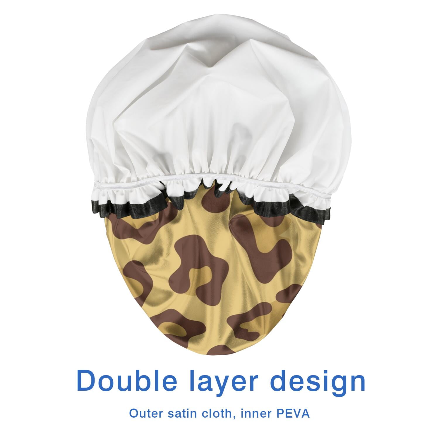 Shower Caps,Yellow and Brown Of Leopard Print Waterproof Shower Cap for Women 4 Pieces,Double Reusable Hair Cover for Shower PEVA Elastic Stretch Hem