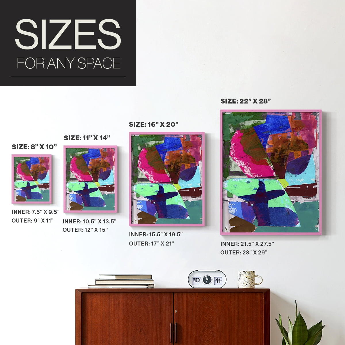 Brights Strokes III Framed Print in Pink Solid Wood Framed Print No Nail Hanging