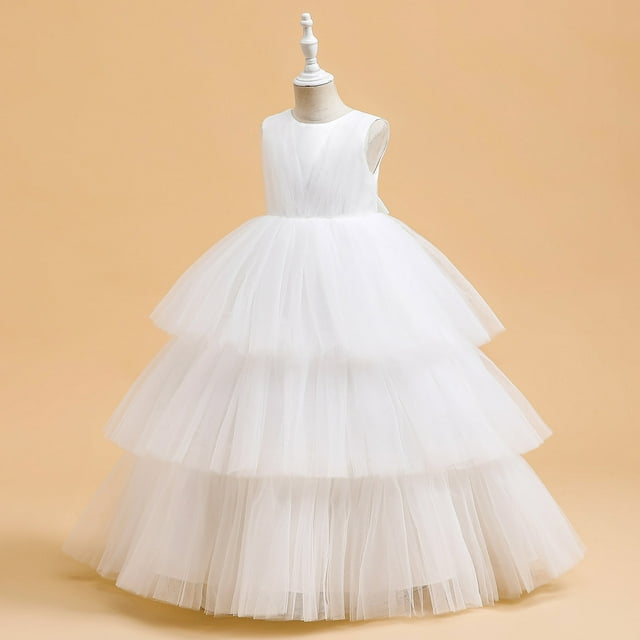 XEGLSBU Robe de Fête pour Enfant Filles Sans Manches Gâteau Mode Robe Douce Robe de Fête Robe Princesse Performance