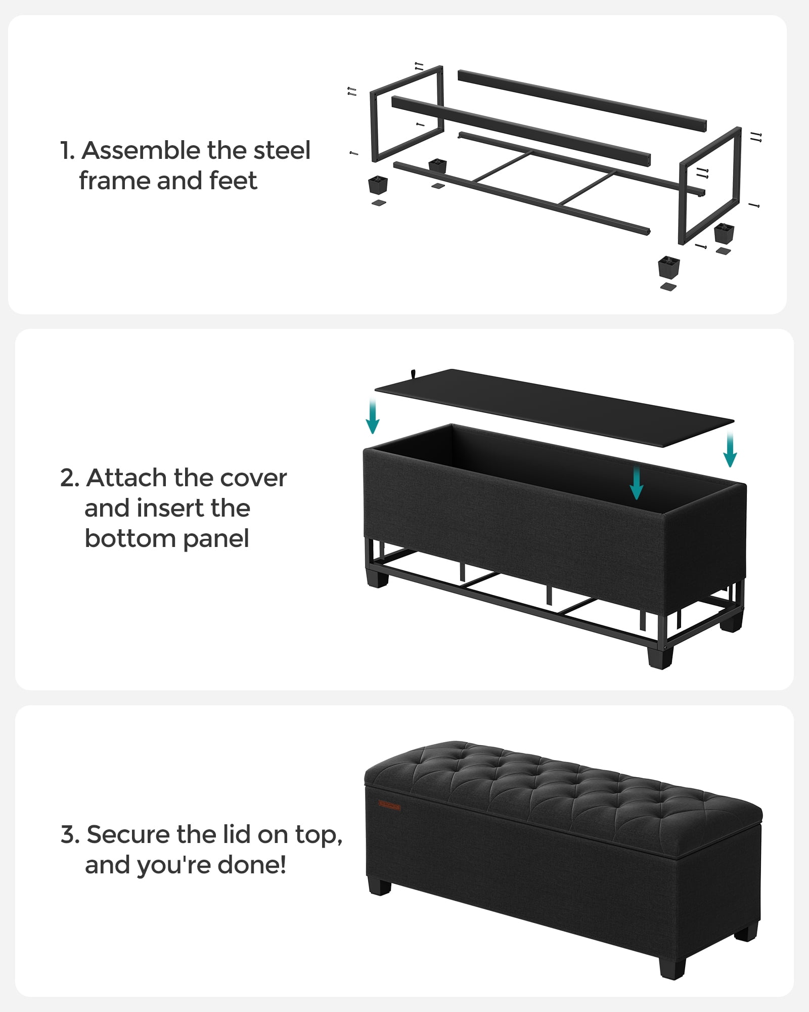 SONGMICS 43.3" Storage Ottoman Bench, Foot Rest with Legs, Ottoman with Storage, Rectangle End of Bed Bench, Storage Chest, Load up to 660 lb, Study