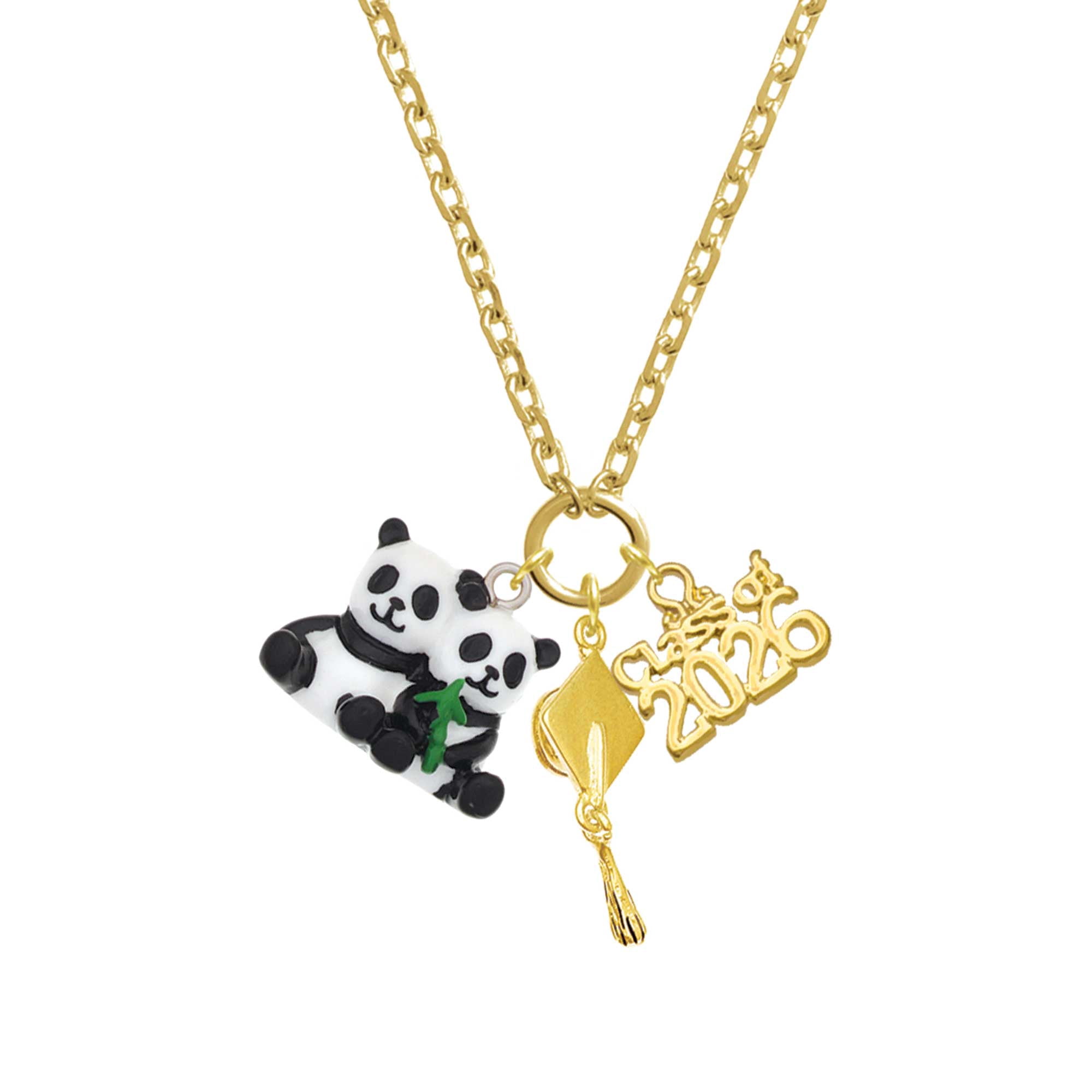 Delight Jewelry Resin Panda Bear Best Friends - Gold-tone Class of 2026 Graduation Zoey Charm Necklace, 28"