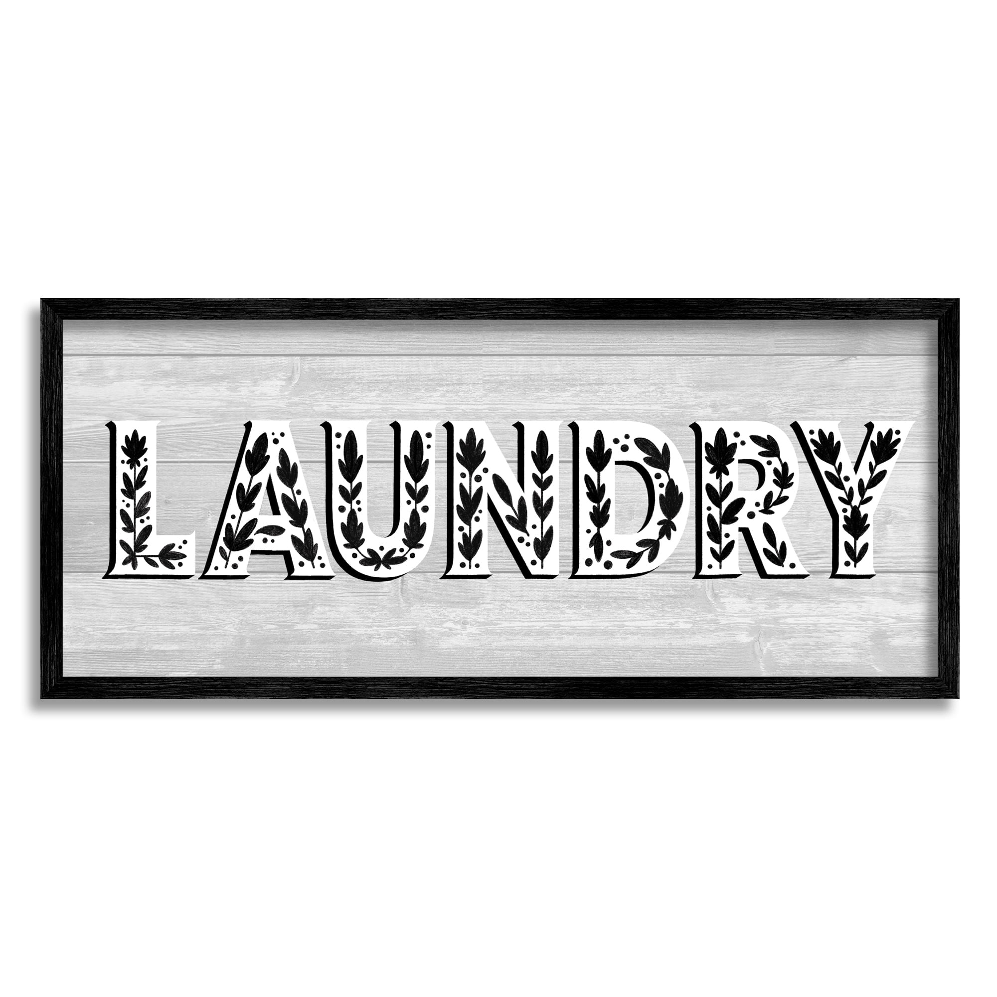 Stupell Industries Laundry Typography Sign Floral Patterns Minimal Graphic Art White Framed Art Print Wall Art, 10x24, by Jo Taylor