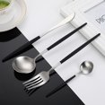 thumbnail image 3 of Juego de plata negra mate, juego de cubiertos moderno de acero inoxidable, juego de utensilios para el hogar y el restaurante, acabado satinado, apto para lavavajillas, 3 of 5
