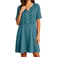 thumbnail image 6 of ClodeEU Women's V Neck Embroidered Short Sleeve Mini Dress,Casual Loose Dress with Pockets Blue,Women's Plus S, 6 of 6