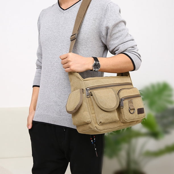Bolsa bandolera de lona para hombrebolsos de hombro de viaje para estudiantes informales grandes (caqui) Ehuebsd Para estrenar