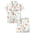 thumbnail image 2 of Satin Pajamas for Girls 10-12 Button Down Short Sleeve Bow Print Casual Home Outfit 2 Piece Summer Pajama Outfits White,160, 2 of 5