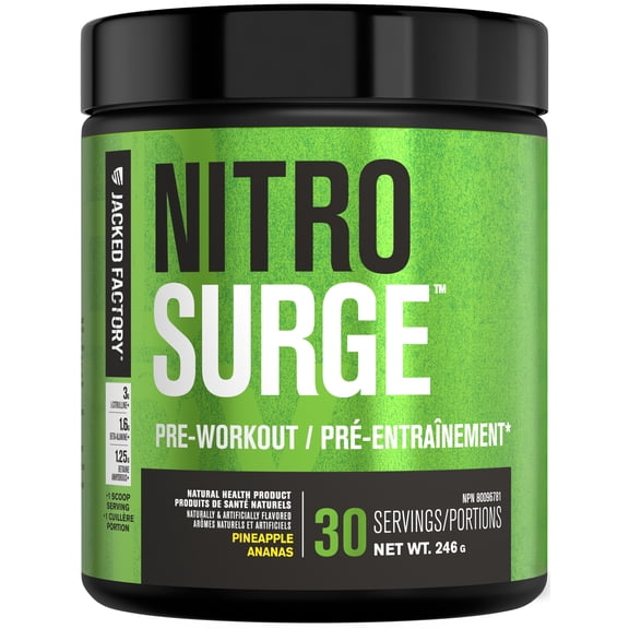 NITROSURGE Pre Workout Supplement - Endless Energy, Instant Strength Gains, Clear Focus, Intense Pumps - Nitric Oxide Booster & Preworkout Powder with Beta Alanine - 30 Servings, Pineapple
