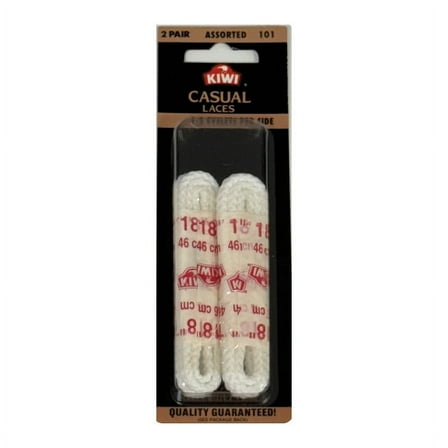 Kiwi Casual Round White Shoelaces, 18 Inches - 2 Pairs