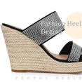 thumbnail image 4 of BLISSFUL STEP Sandales Compensées Espadrilles Noires à Plateforme avec Strass pour Femmes 9 m US, 4 of 6