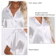 thumbnail image 4 of Blusa de seda satinada para mujer, camisa informal de manga corta con botones y cuello vuelto, color blanco L, 4 of 5