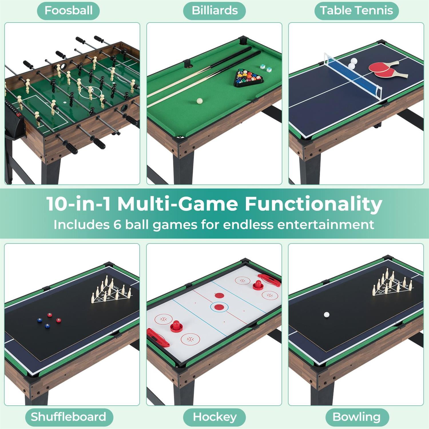 Spaco 10-in-1 Multi-Game Table, 50-inch, Foosball, Chess, Backgammon, Party Game, Brown